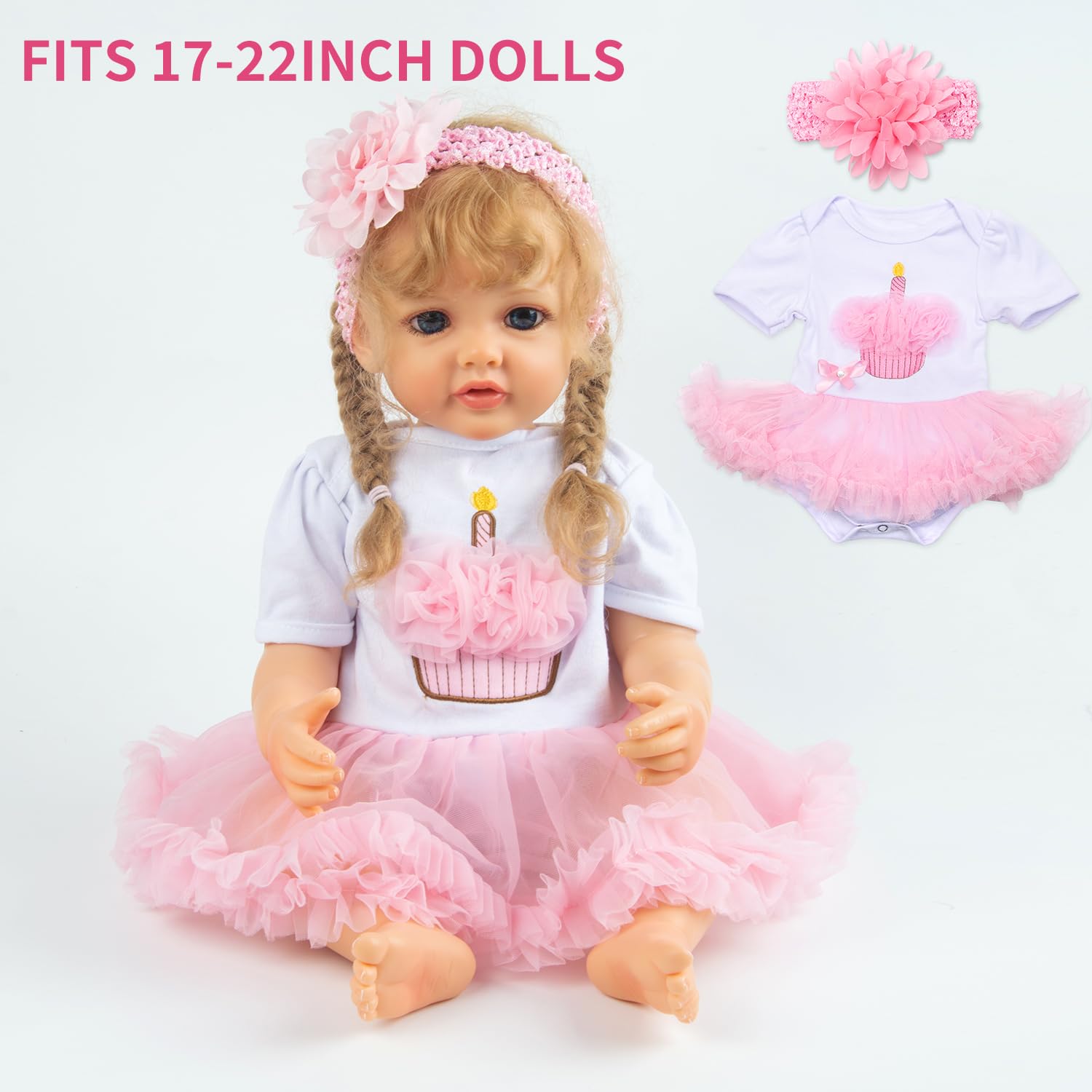 Pedolltree pink tutu dress adds chic styling for 17-22 inch dolls.