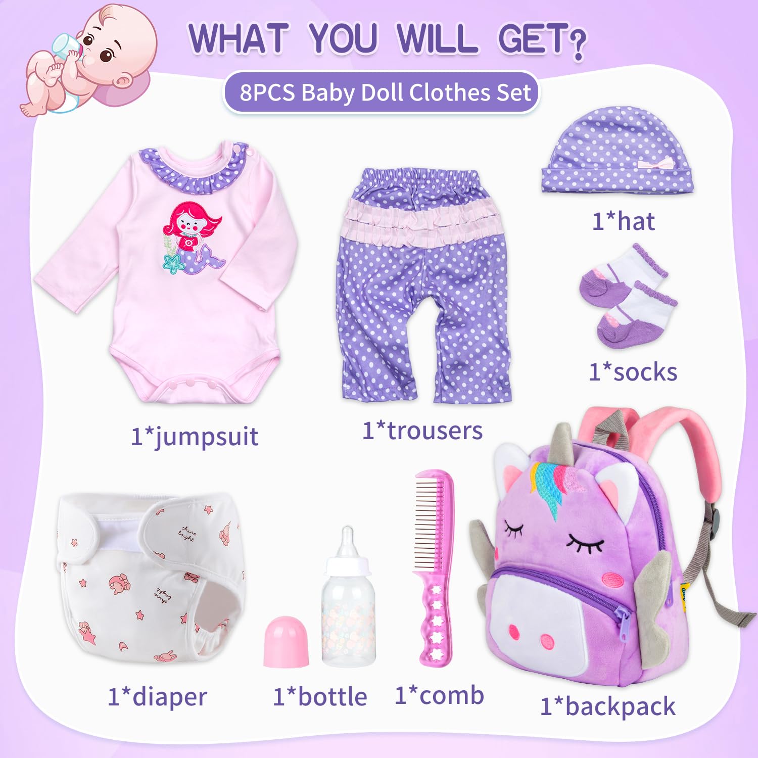Pedolltree purple dot hat—soft, cozy headwear for doll styling