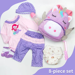 Pedolltree purple dot jumpsuit—quick, cute dressing for 17-22 inch dolls
