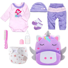 Pedolltree purple unicorn backpack for reborn dolls—easy-accessory storage for on-the-go play