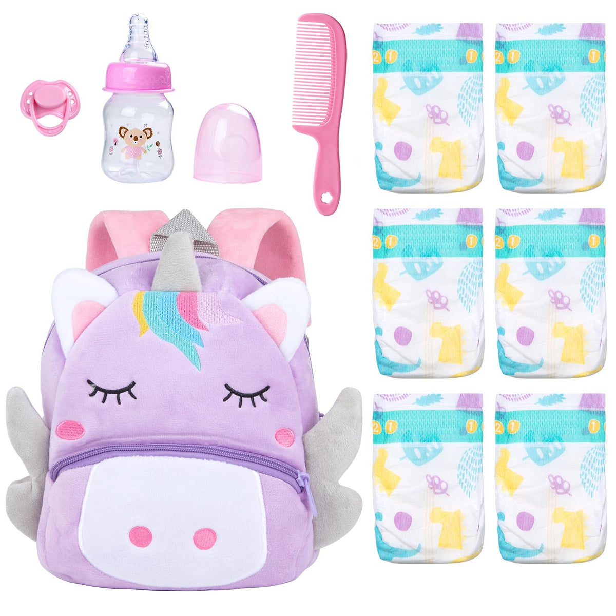 Pedolltree purple unicorn diaper backpack for portable doll care on the go