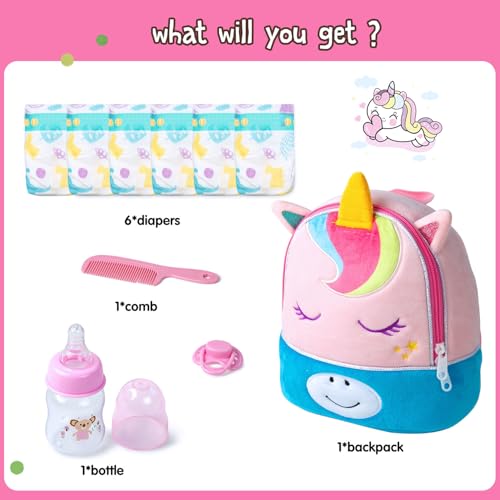 Pedolltree unicorn backpack and accessories showcase easy storage for dolls.