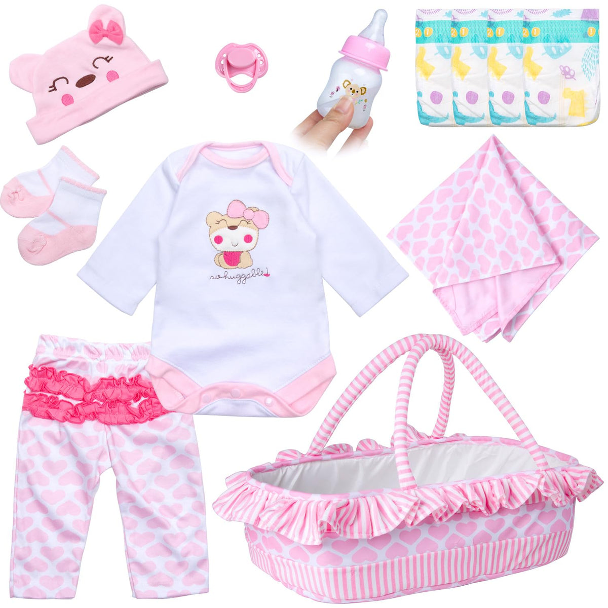 Pedolltree pink heart bassinet for display and playtime
