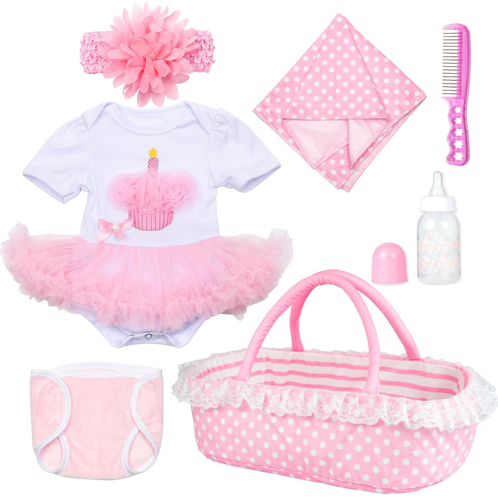 Pedolltree pink dot bassinet provides ample space for doll play and storage.