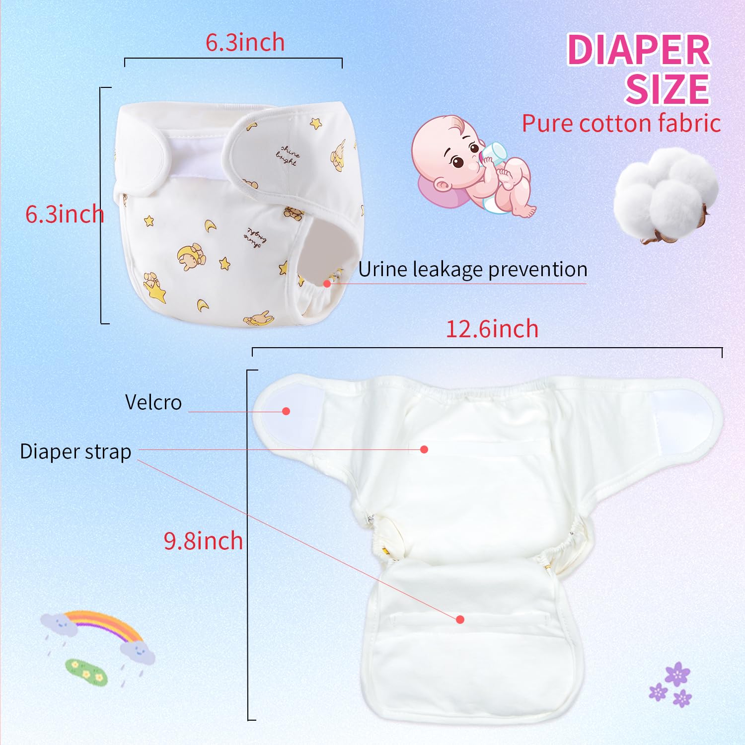 Pedolltree white printed reusable diaper for doll care