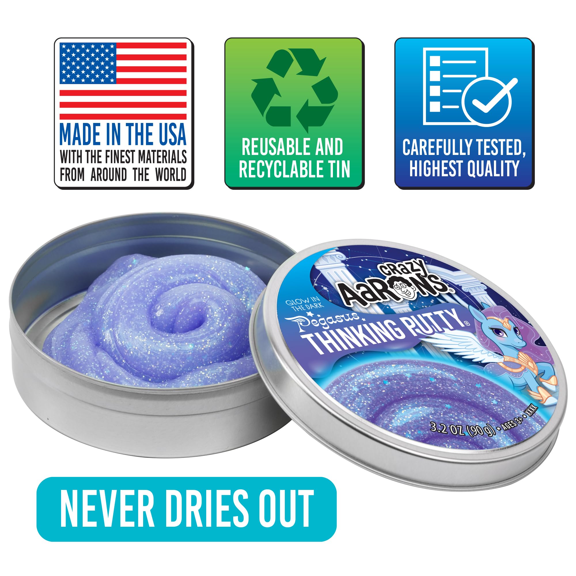 Glow-ready Pegasus Putty in tin ready for creative exploration.