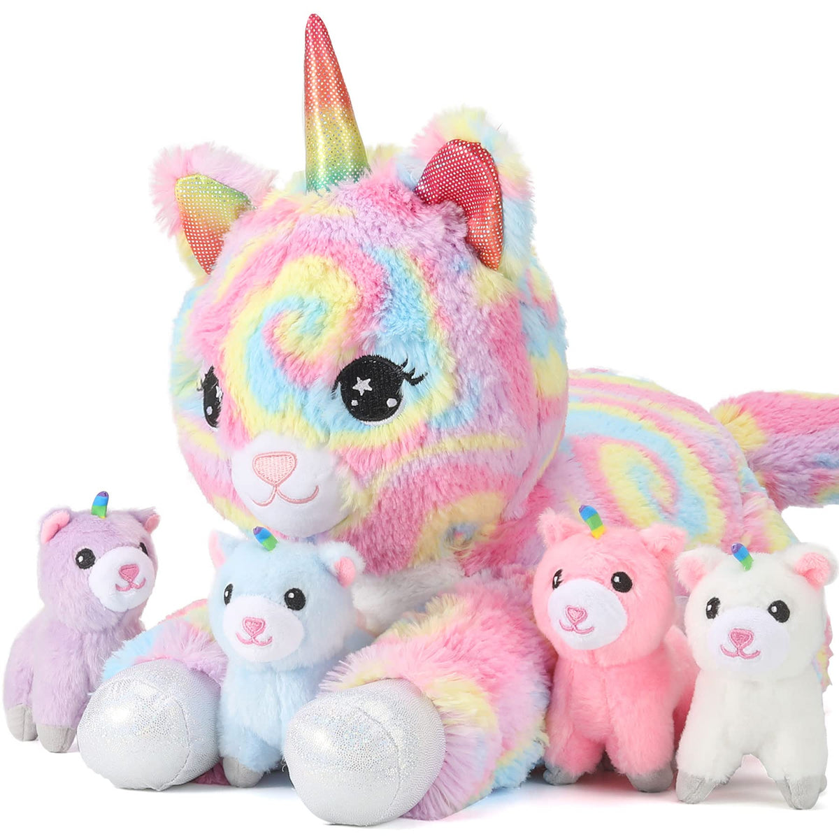 Pegmapri 22inch unicorn cat plush momma with rainbow horn, soft and cuddly.