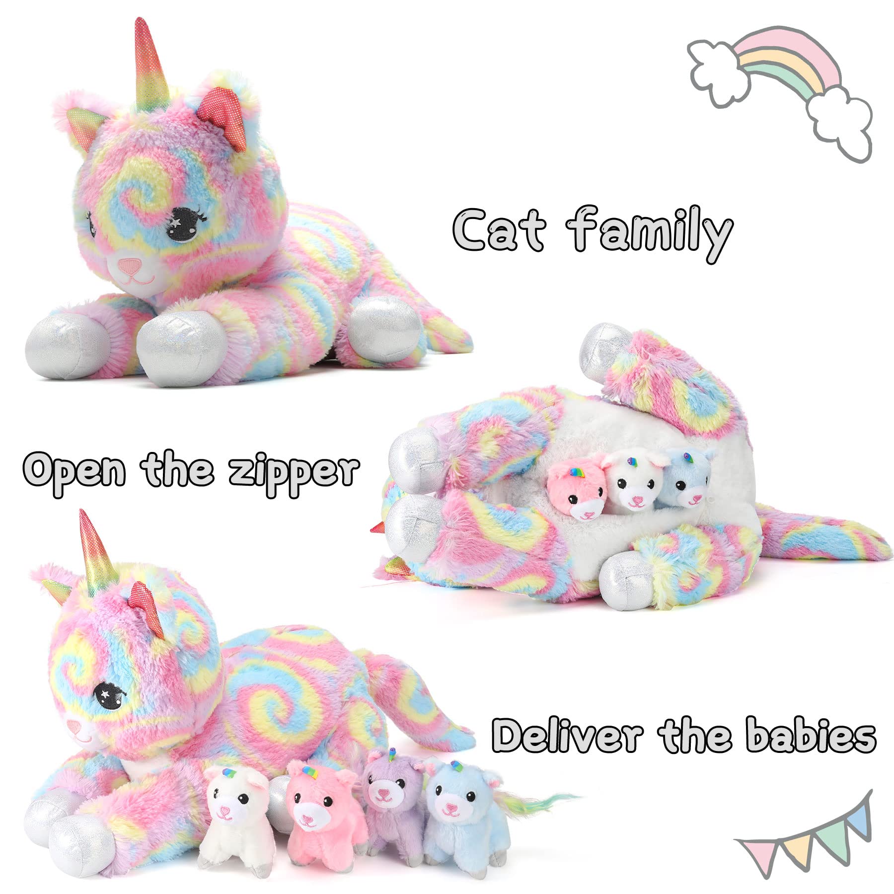 Pegmapri momma-cat plush opens to reveal four baby kitties inside.
