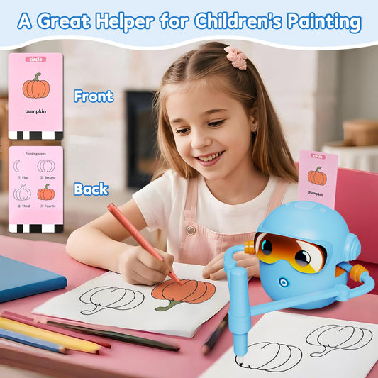 Peledic drawing robot displays 100 cards for varied themes and ideas.