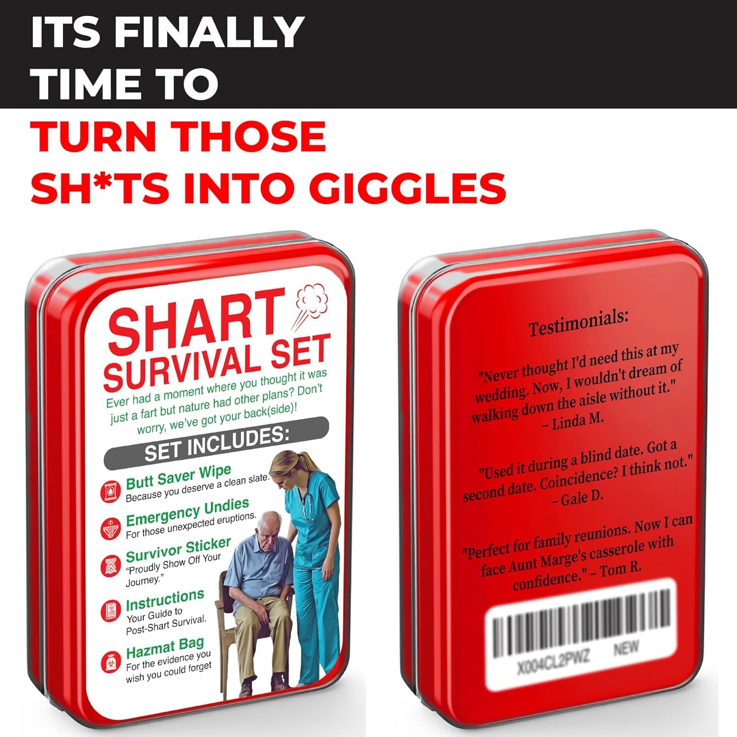 Pelto Shart Survival Set packaging closeup showing gag gift appeal
