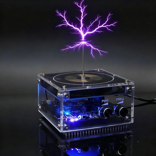 PEMENOL musical Tesla coil discharge arc for dramatic classroom demonstrations.