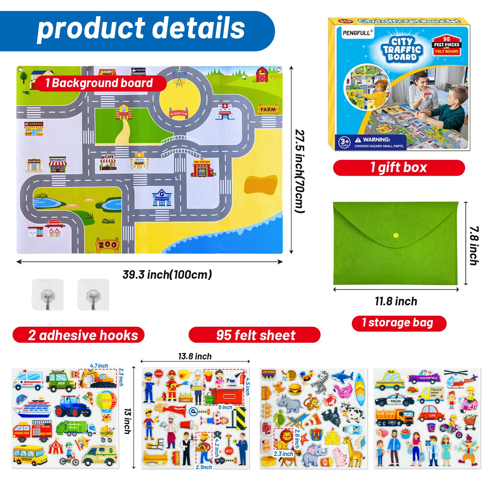 PengFULL Flannel Surface Felt Board front with crisp images and easy repositioning via Velcro back