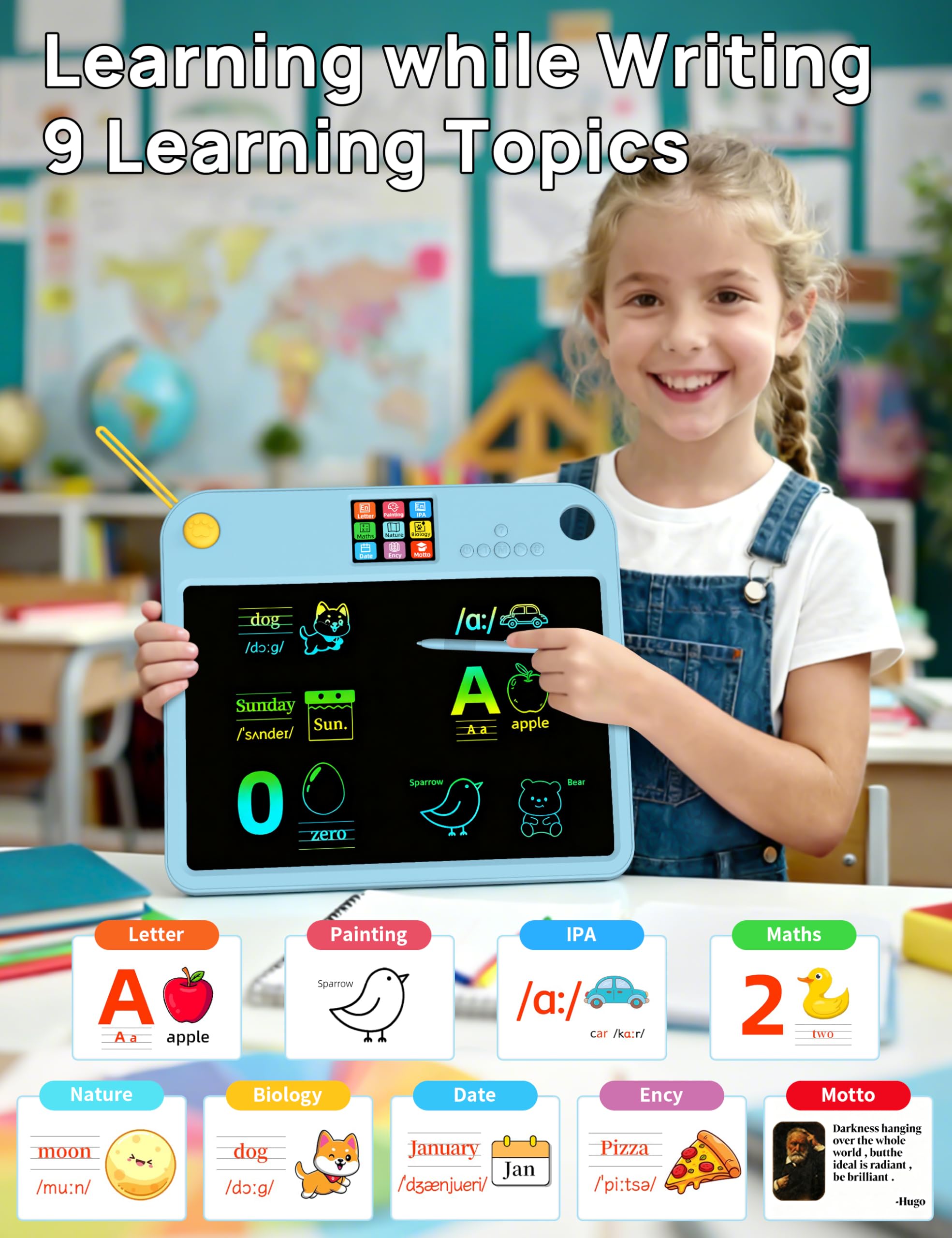 PEPEUNI LCD writing tablet open reveals dual-screen surface for activities.