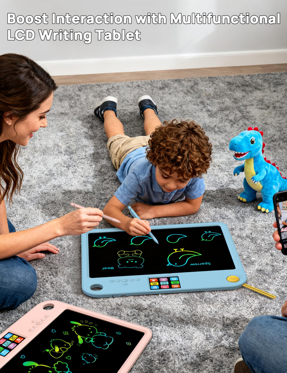 PEPEUNI stylus attached for easy writing and drawing on tablet.