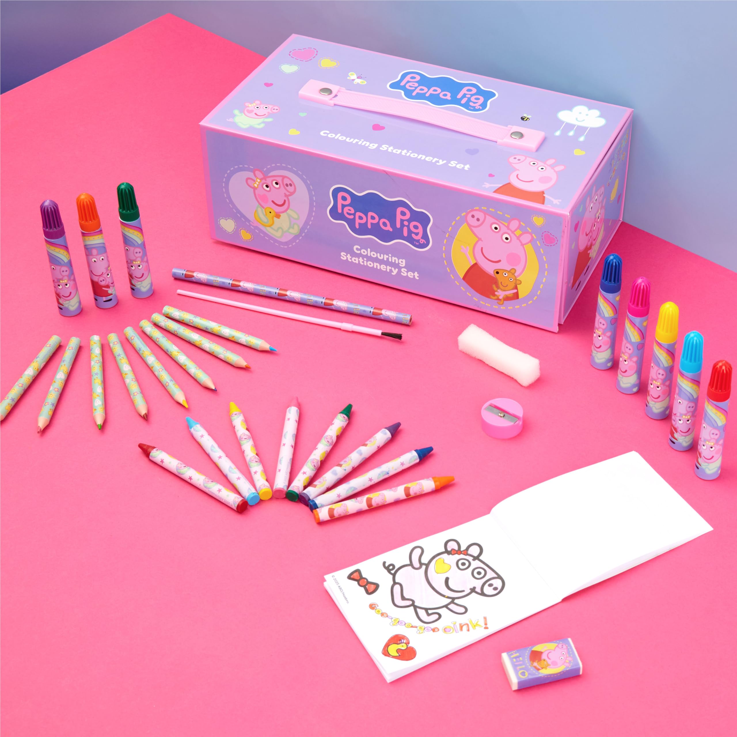 Peppa Pig art case offers imaginative drawing opportunities for kids.