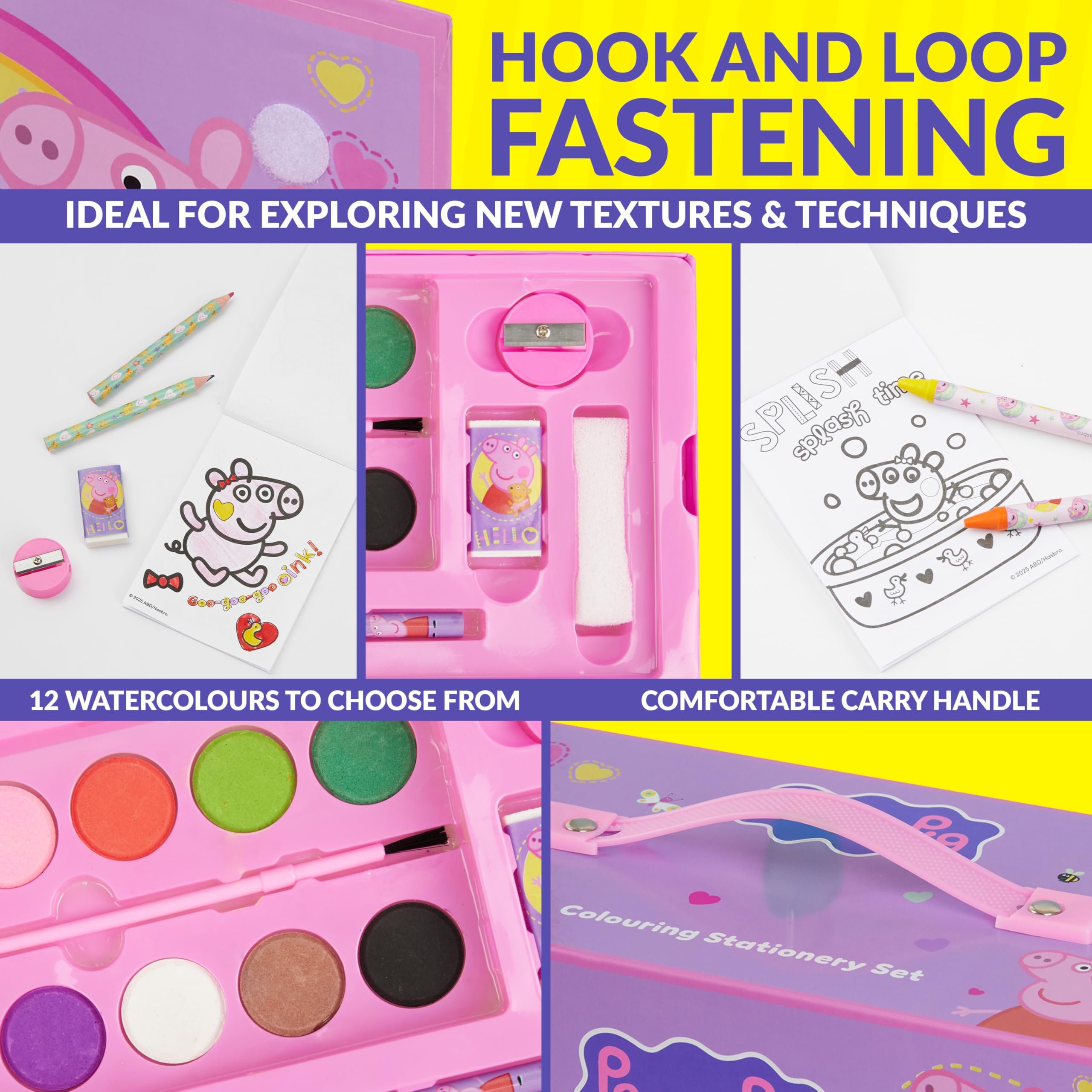 Peppa Pig art case includes washable markers and paints for safe creativity.