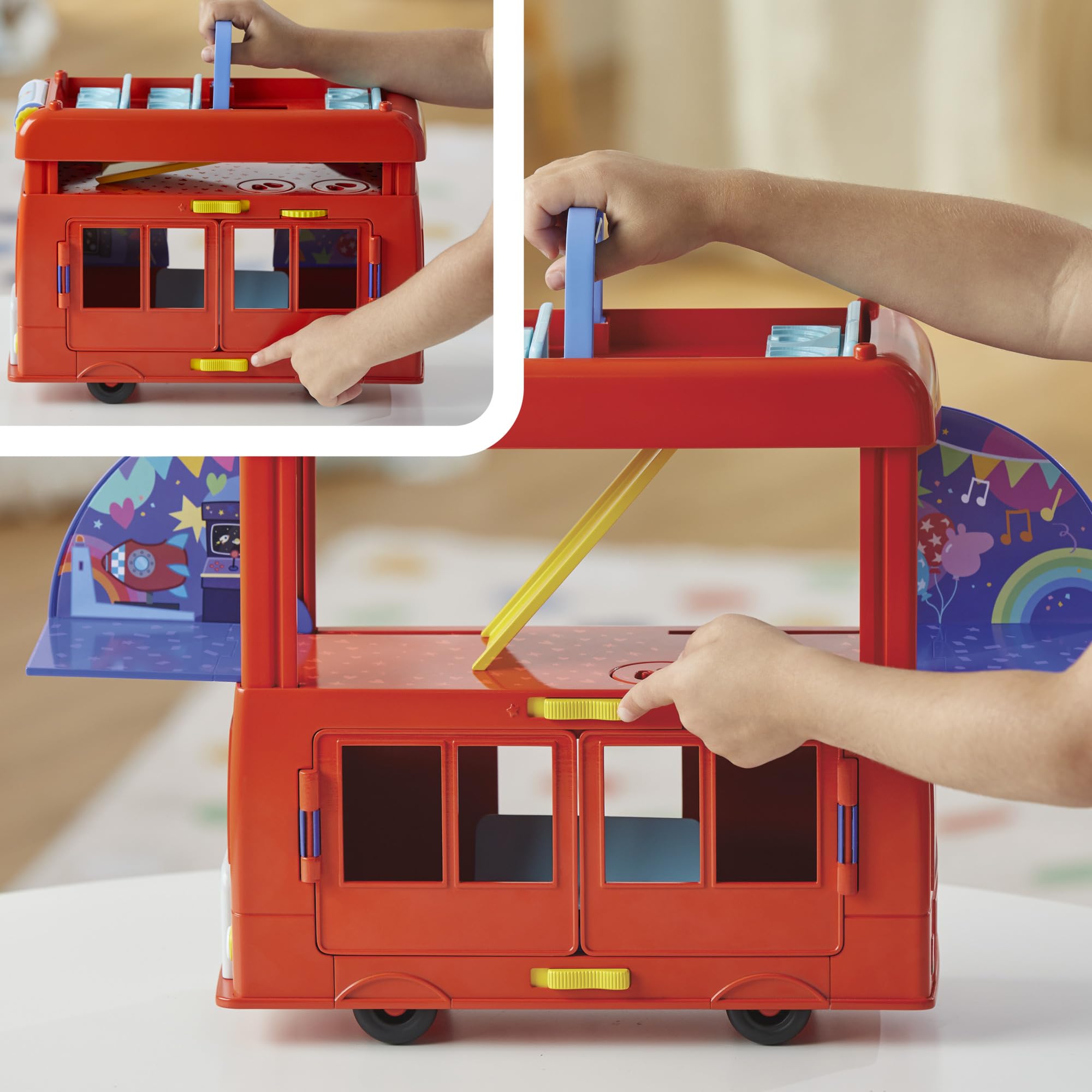 Candy Cat figure from Peppa Pig ready to join the party on the three-level set.