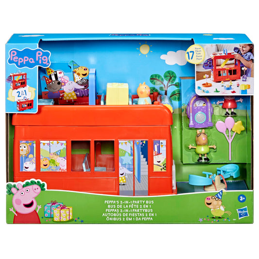 Peppa Pig double-decker bus with three floors for storytelling adventures.