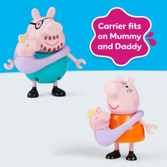 Peppa Pig Baby Evie in carrier for adventures.