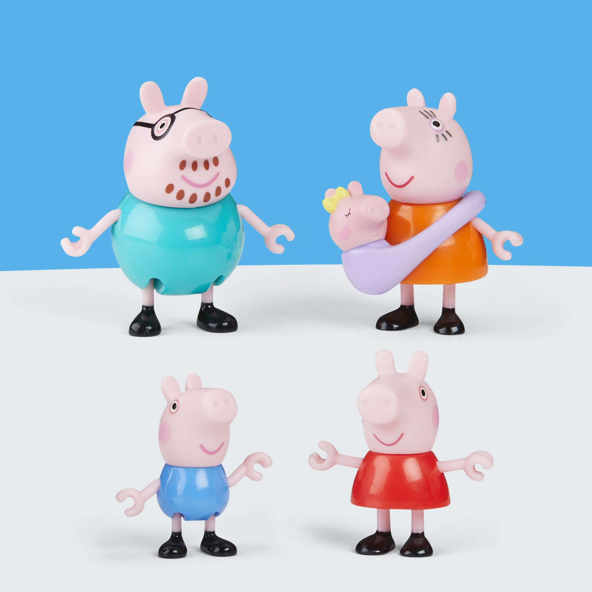 Peppa Pig figures holding hands for family moments.