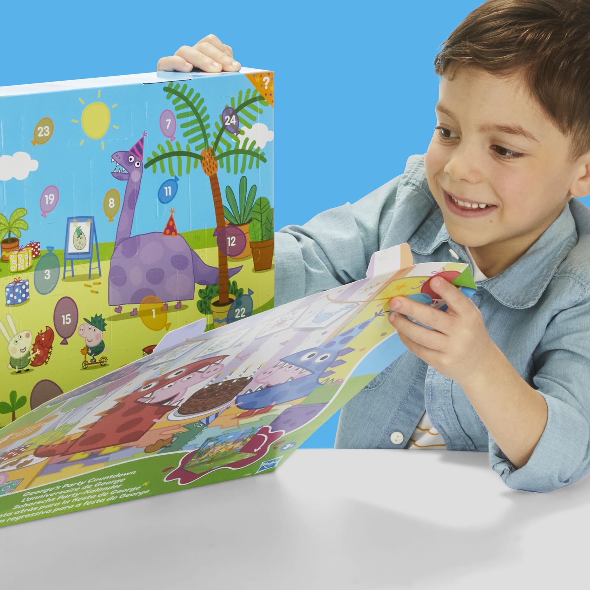 Door reveal of Peppa Pig calendar for daily surprises and play
