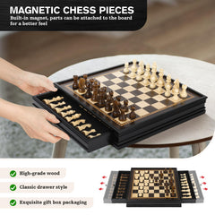Closeup of wooden chess pieces resting on Peradix board.