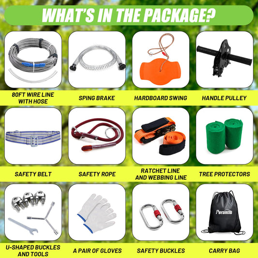Perantlb 80ft cable zipline enables long, smooth rides.