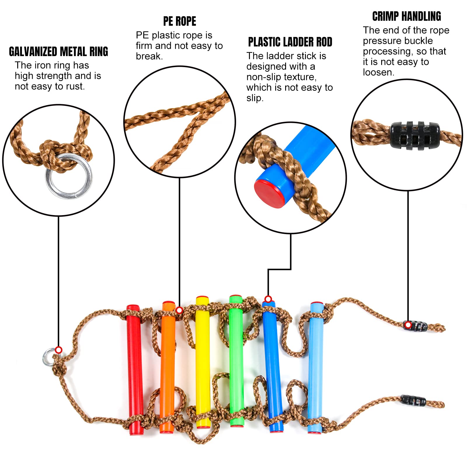 Perantlb rope ladder in a backyard playground with bright colors