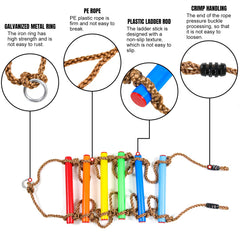 Perantlb rope ladder in a backyard playground with bright colors