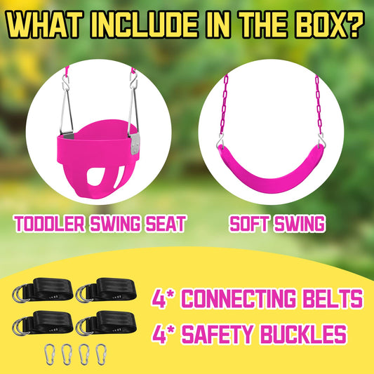 Perantlb swing set shows four hanging straps for secure installation