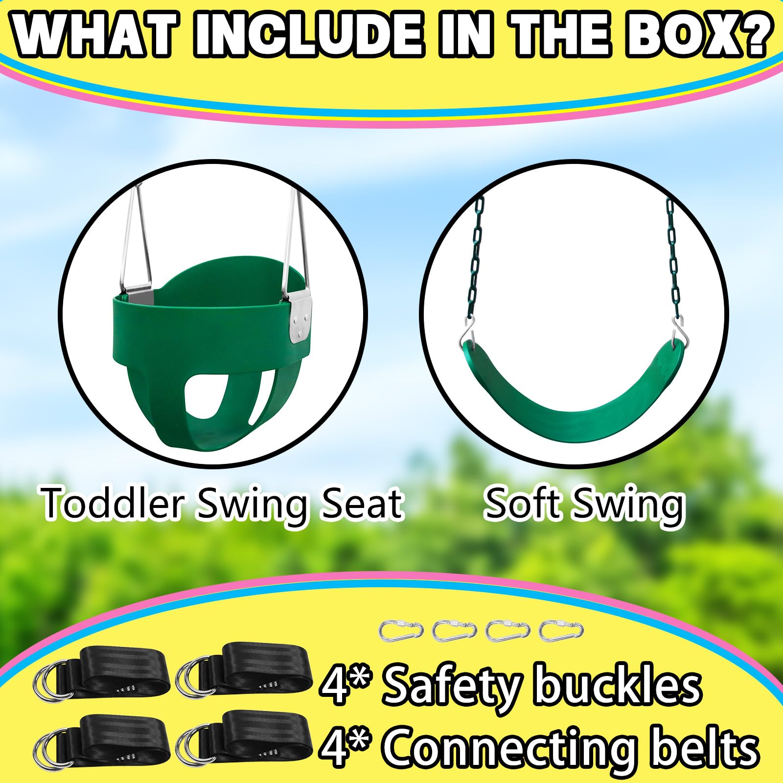 Perantlb outdoor swing with four hanging straps for stable installation