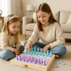 Kids enjoying a family chess session on the Perfect Life Ideas board
