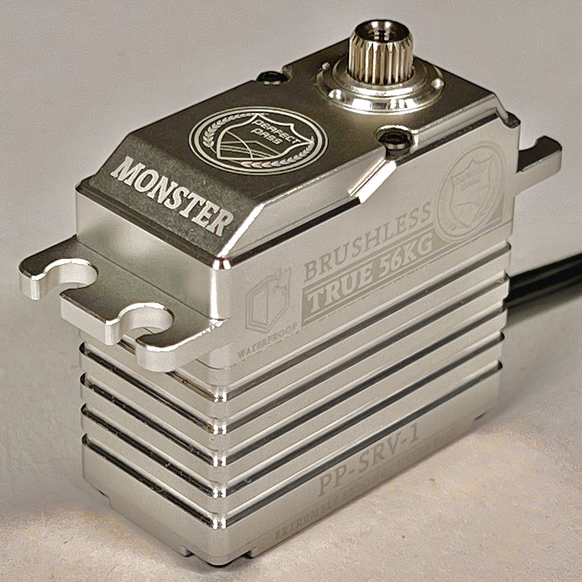 Perfect Pass Monster 56kg waterproof brushless servo front view for rugged RC cars