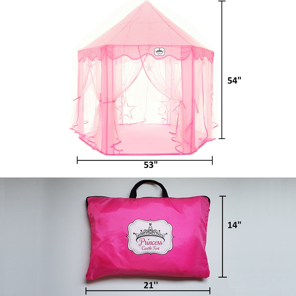 Reading nook setup inside the Perfectto Design princess castle tent