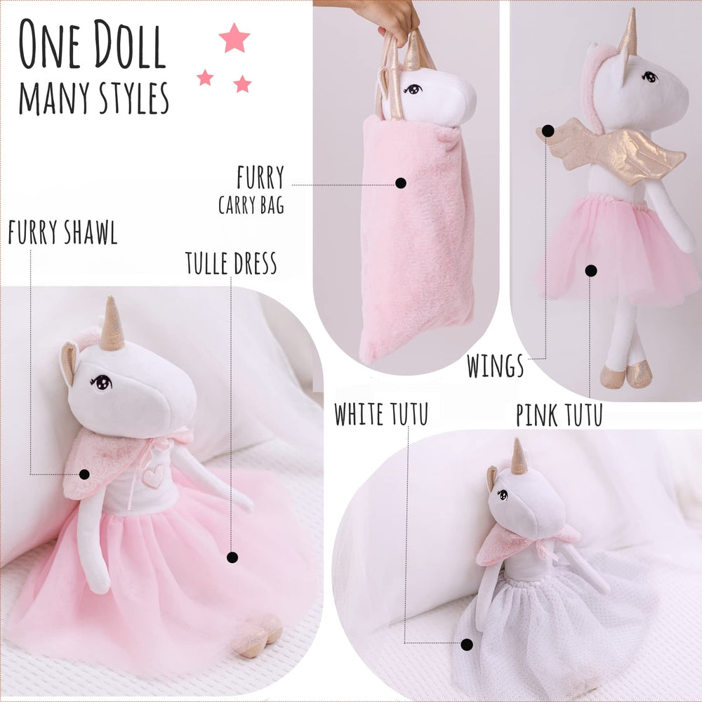 Perfectto Design Unicorn Doll with Pink Tutu—delightful pretend fashion accessory.