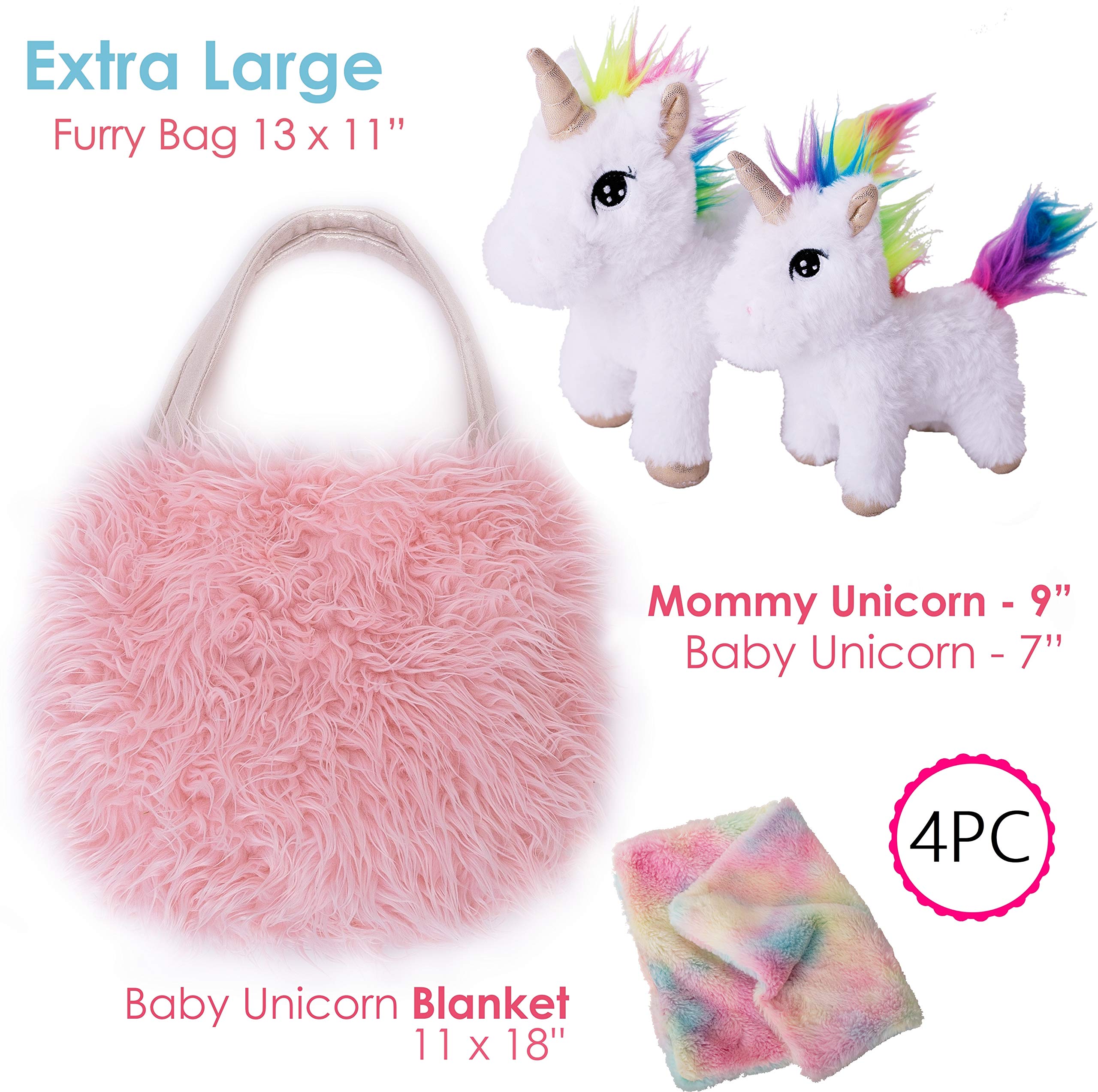 Perfectto Design mommy and baby unicorn duo in plush carrier for playtime