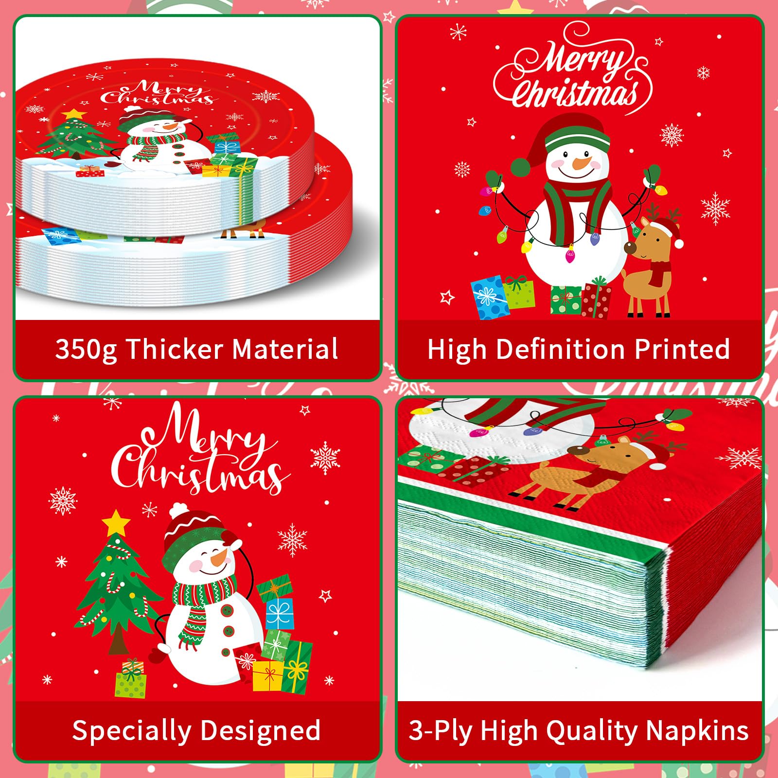 PERFQU Christmas design with snowmen and trees for a festive table setting.