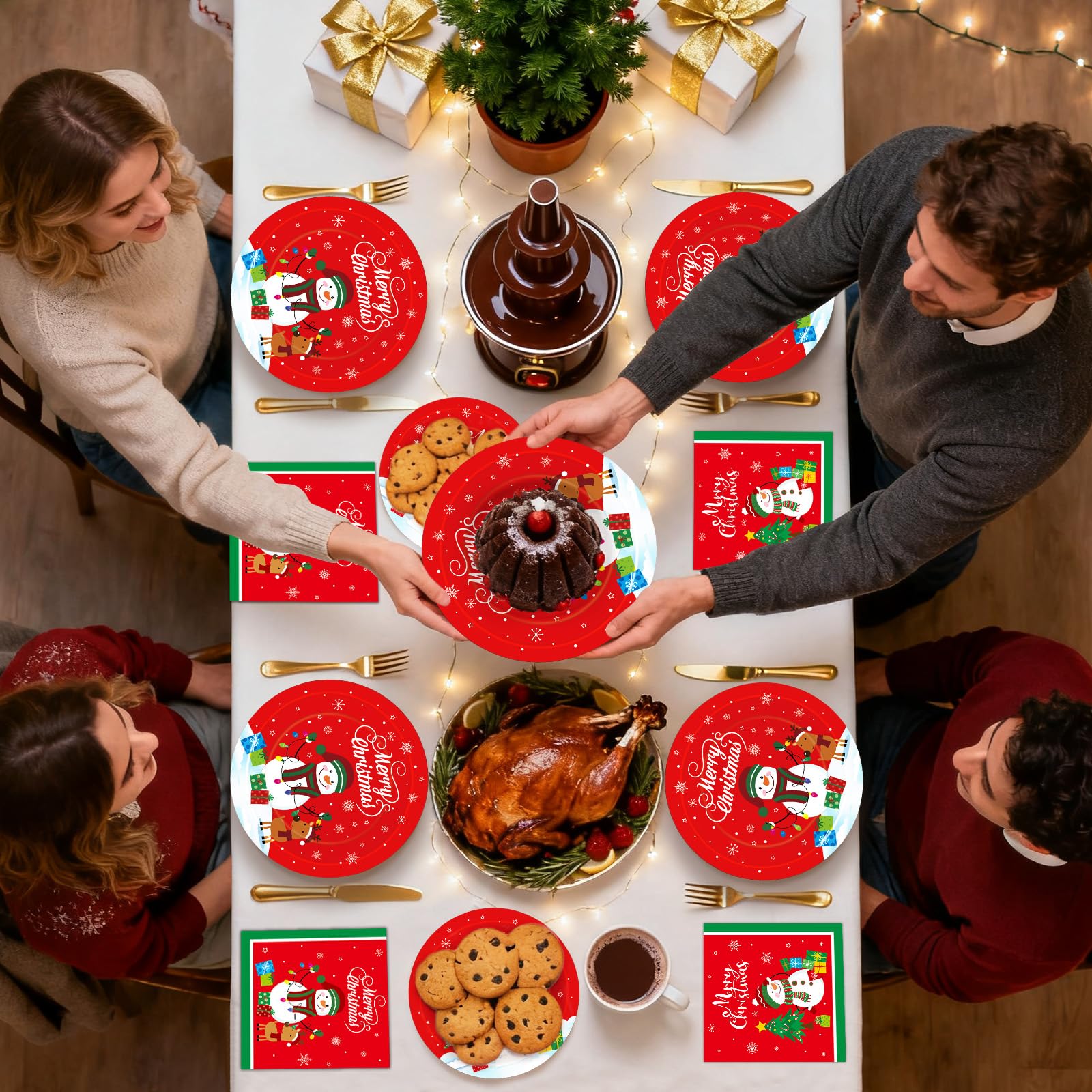 PERFQU Merry Christmas packaging showing a complete disposable kit for parties.