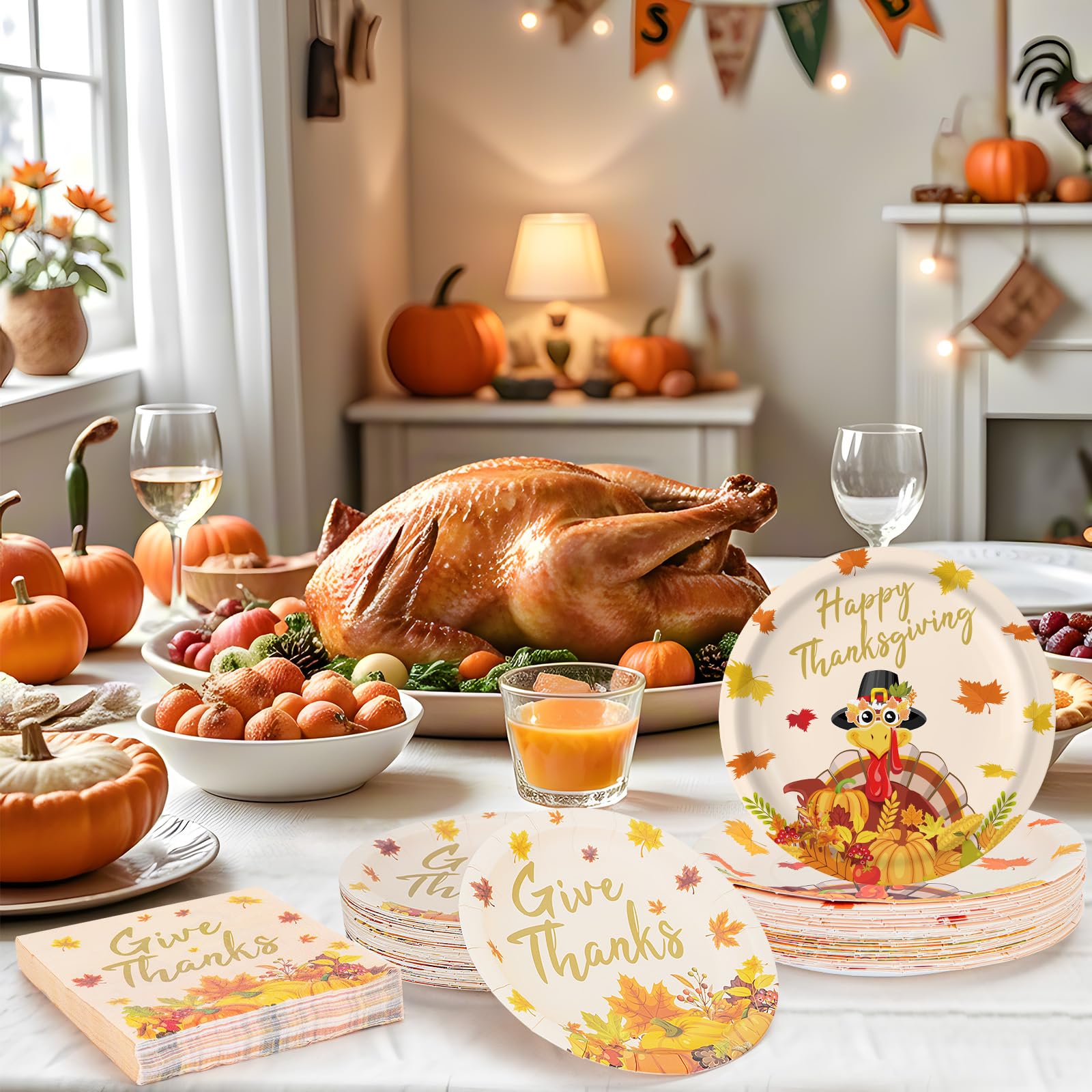 PERFQU dessert plates 7-inch with Give Thanks motif for cheerful, kid-friendly serving