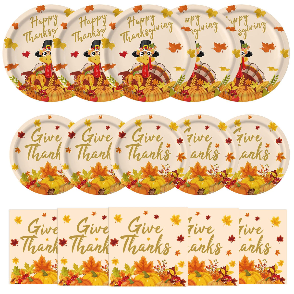 PERFQU Thanksgiving plates 9-inch with Happy Thanksgiving design for a festive tablescape and easy cleanup