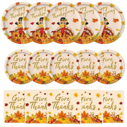 PERFQU Thanksgiving plates 9-inch with Happy Thanksgiving design for a festive tablescape and easy cleanup