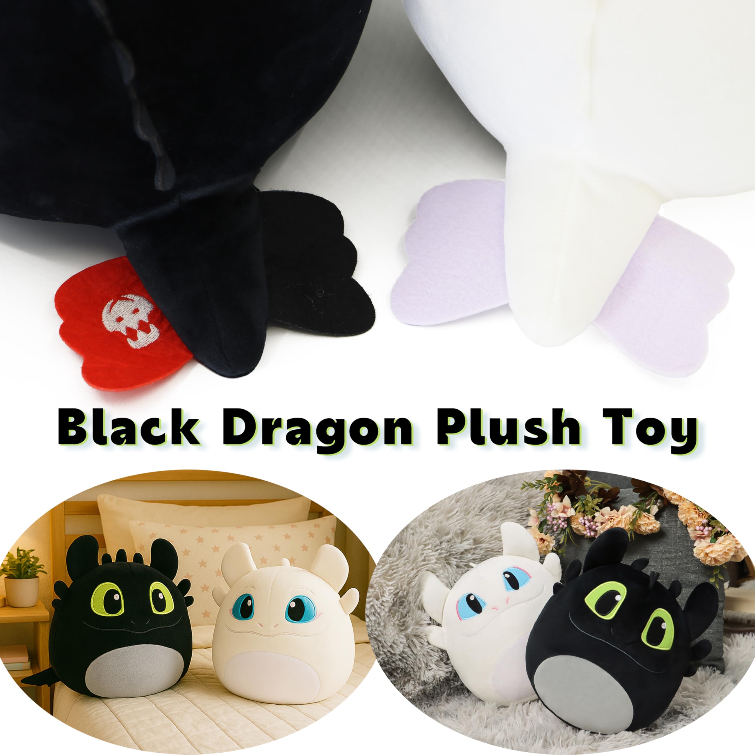 Periyholev Black Dragon plush shows embroidered face for durable charm