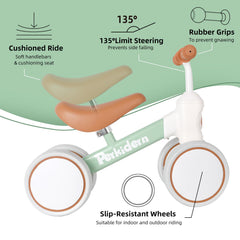 Four-wheel design from PerKidern reduces tipping risk during toddler practice.