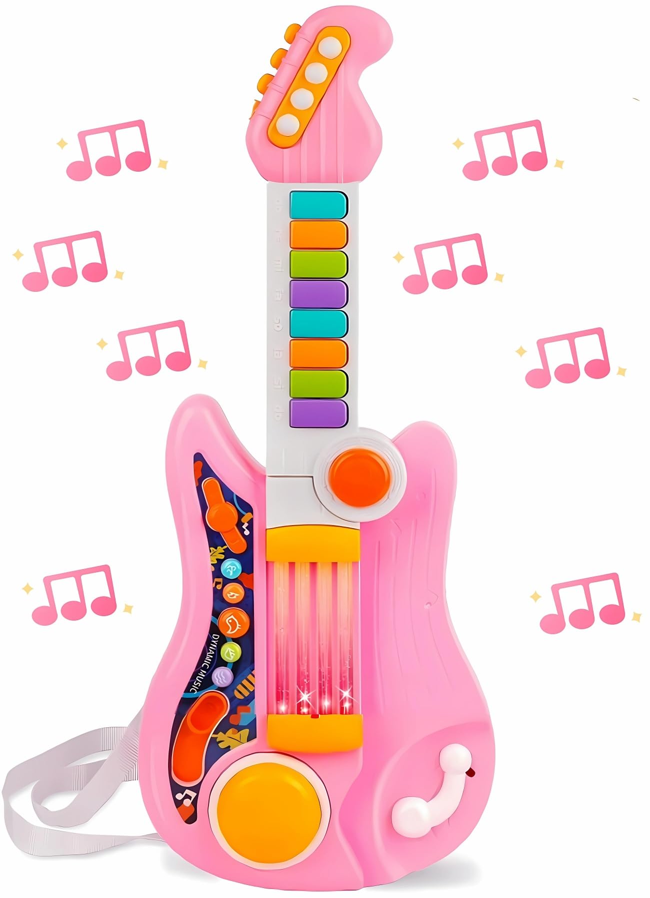PerKidern Kids Guitar with piano keys and lights for interactive learning.