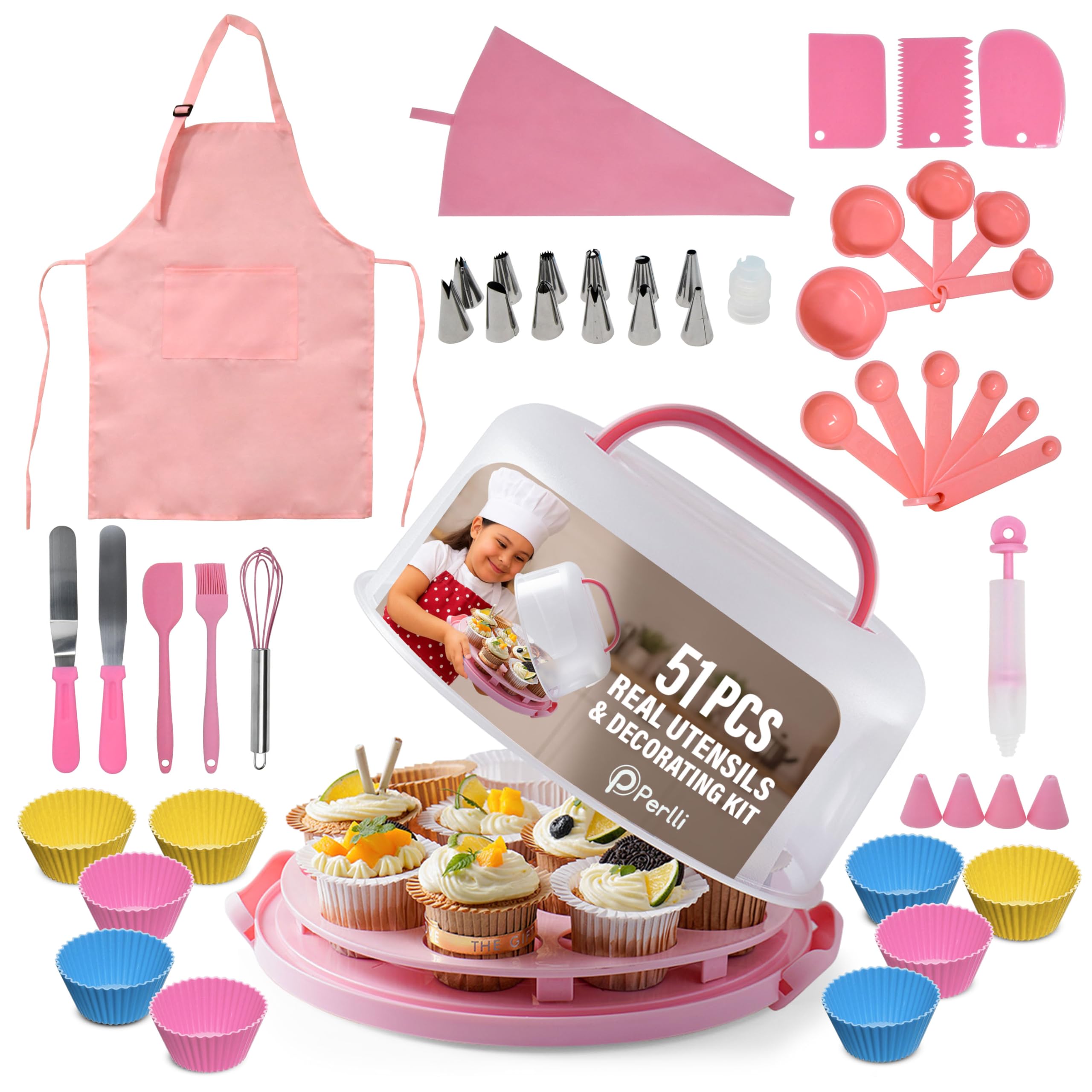 PERLLI Kids baking set carrier with lid for organized, kid-friendly baking sessions.