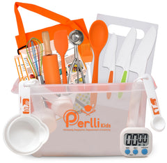 PERLLI Kids Real Cooking Set knife and board for safe hands-on learning.