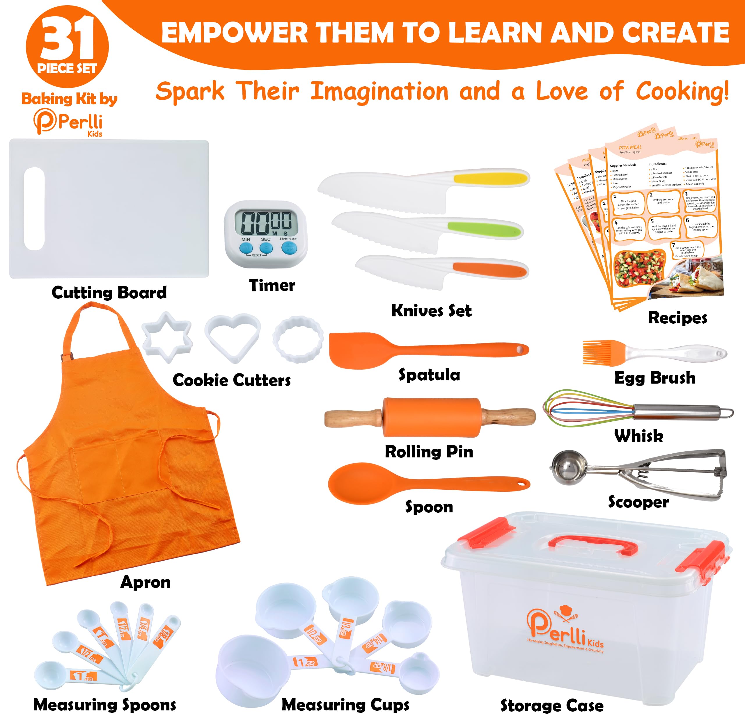 PERLLI Kids Real Cooking Set measuring cups enable precise play-time measuring.