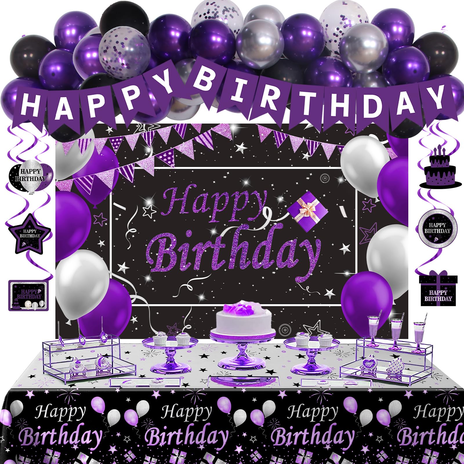 Perpetily black purple birthday balloons kit for bold party decor
