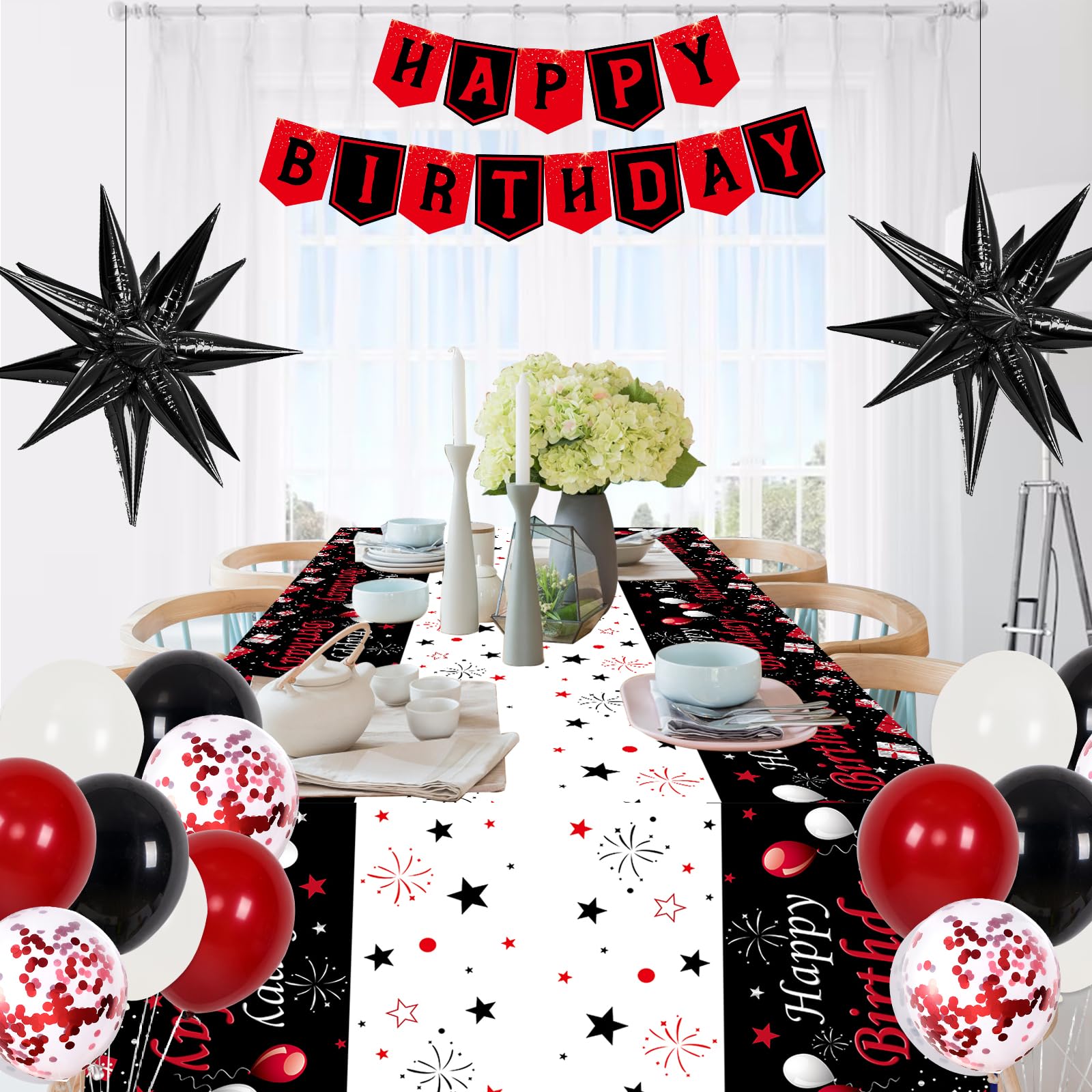 Perpetily happy birthday banner adds bold lettering to any wall.