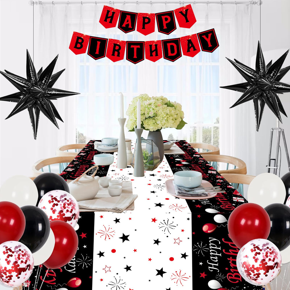 Perpetily happy birthday banner adds bold lettering to any wall.